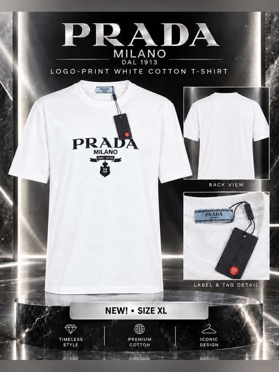Prada Other - Prada White Crewneck T-Shirt with Green Logo🔥New! Size: XL